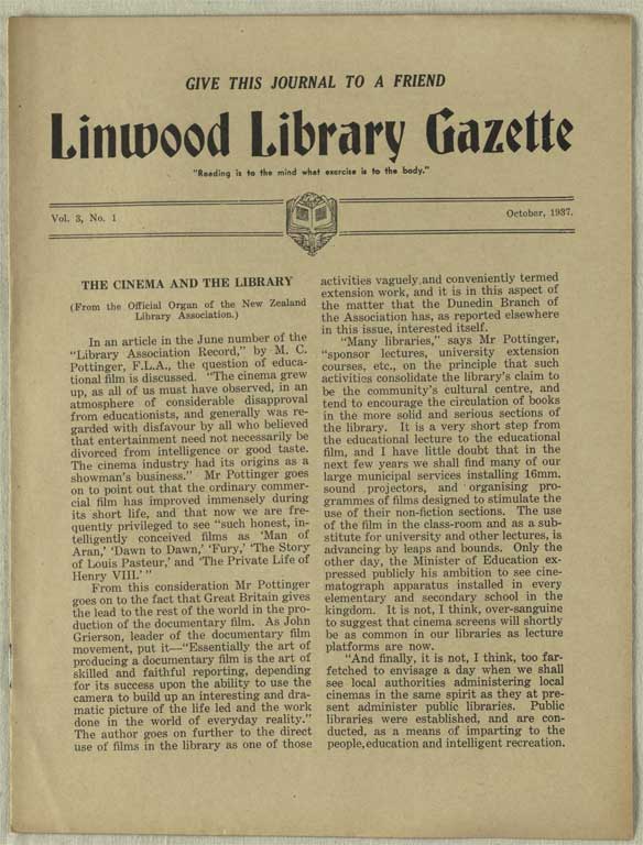 Image of Linwood Library Gazette October, 1937