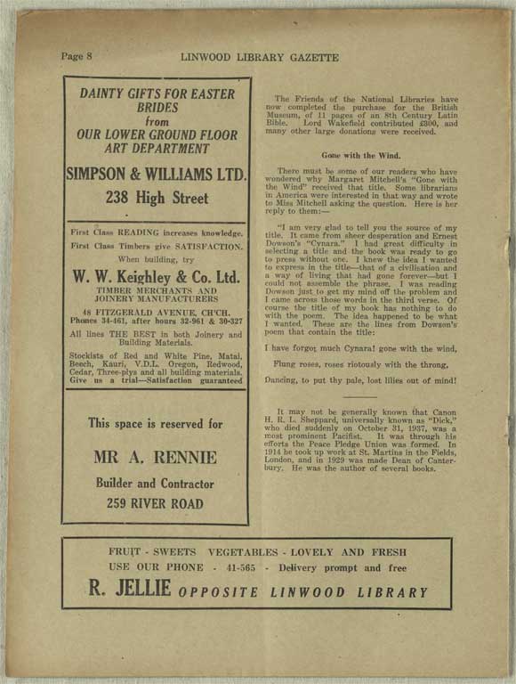 Image of Linwood Library Gazette March 1938