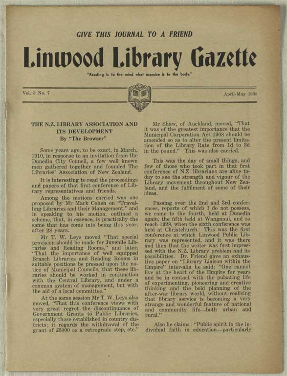 Image of Linwood Library Gazette April-May 1938