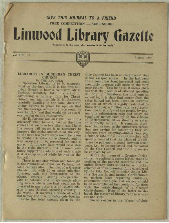 Image of Linwood Library Gazette August, 1938