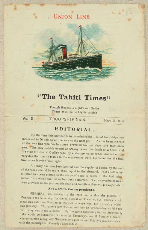 Image of The Tahiti times, troopship no. 4, 1914 Nov 3 1914
