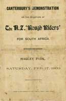 Cover of the programme of Canterbury’s demonstration on the departure of the N.Z. Rough Riders for South Africa, Hagley Park, Saturday Feb. 17, 1900.