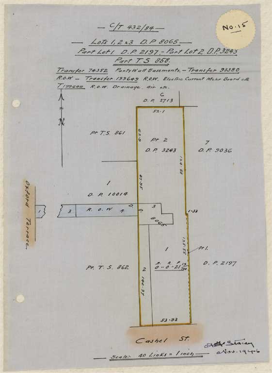 Image of No. 15. Title diagram - Cashel Street property. 1946