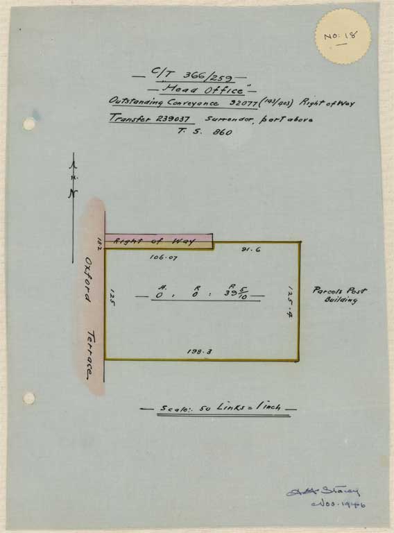 Image of No. 18. Title diagram, Oxford Terrace property. 1946