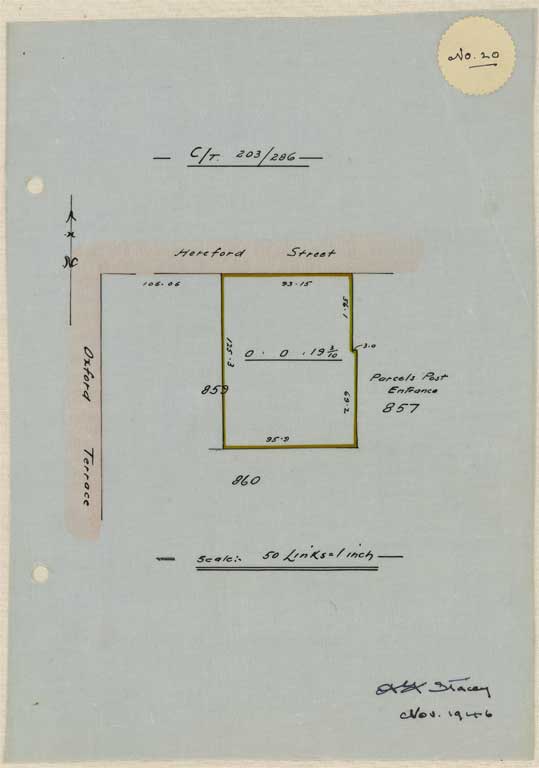 Image of No. 20. Title diagram of Hereford Street property known as Ward's buildings. 1946
