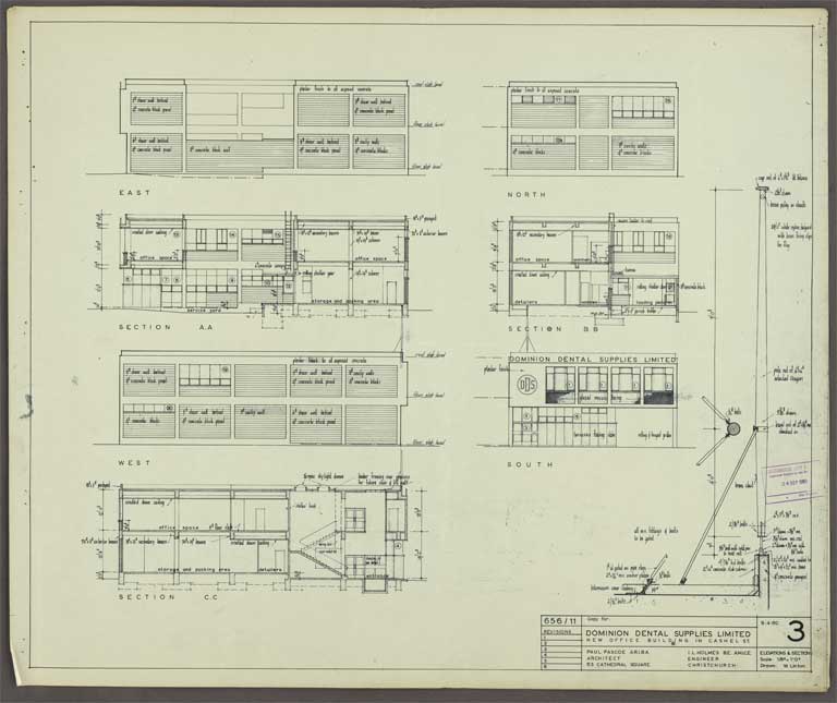 Dominion Dental Supplies Ltd Plans showing East, North, West & South elevations 8 April 1960 
