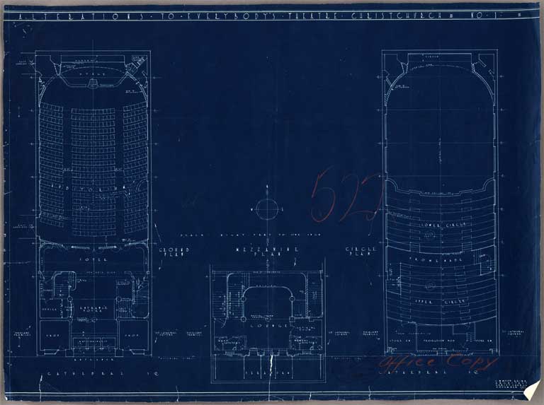Picture Hall Cathedral Square Christchurch. Ground, Mezzanine & Circle Plan 1933? Image 3 of 5
