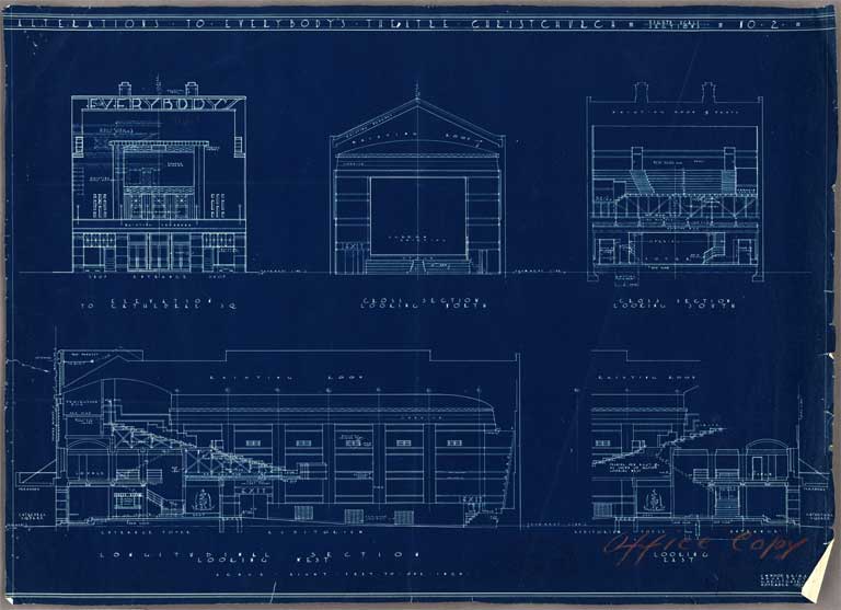 Everybody's Theatre Lichfield Street. Longitudinal, Front & Back Elevation including Cross Section 1933? Image 4 of 5