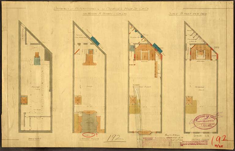 Drawings of alterations to premises High St ChCh for Messrs R. Hannah & Coy Ltd. Basement & Ground Floor Plans 17 September 1928 Image 1 of 2