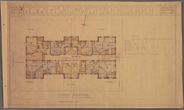 St Elmo Courts Design of Flats for West End Christchurch. Typical Floor Plan Hereford Street 3 May 1929 Image 4 of 28