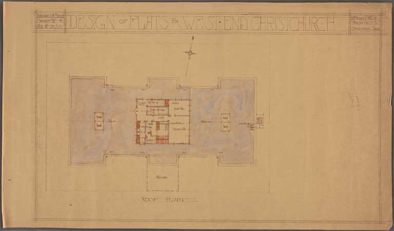 St Elmo Courts Design of Flats for West End Christchurch. Roof Plan 3 May 1929 Image 5 of 28