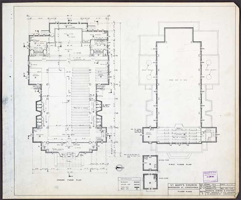 Saint Mary's Church, Manchester Street, ChCh. Ground & First Floor Plan 21 June 1957 Image 2 of 2