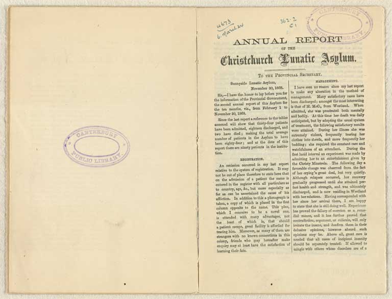 Image of Annual report of the Christchurch Lunatic Asylum : to the Provincial Secretary 1868