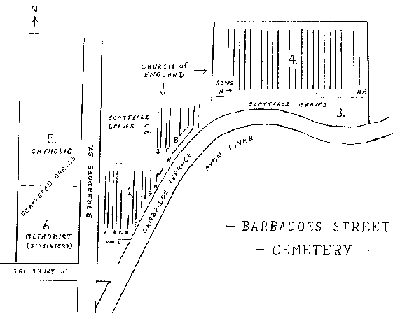 Map 1: areas 3 - 6 of the Barbadoes St Cemetery