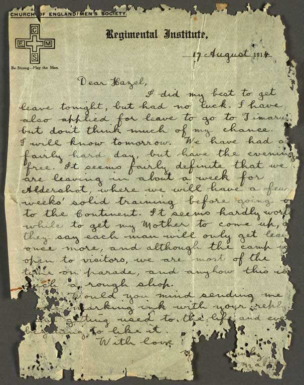 [Letter to Hazel] 17 August 1914
