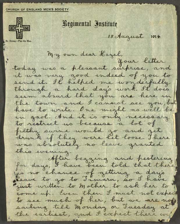 [Letter to Hazel] 18 August 1914