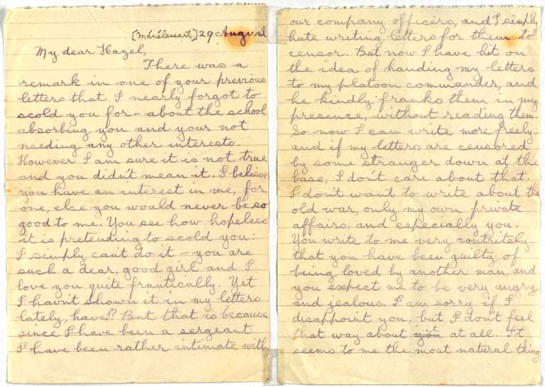 [Letter to Hazel] 29 August [1916]