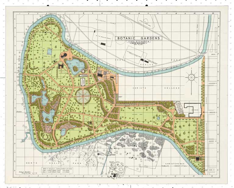Botanic Gardens, Christchurch, New Zealand : key plan. [1958] Image 1 of 2