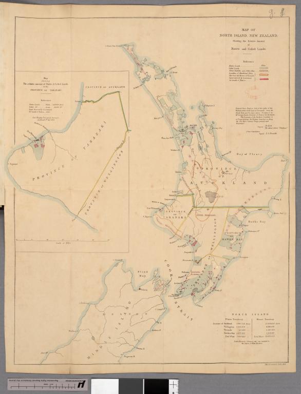 Map of New Zealand shewing approximately the extent of land acquired from the Natives [1860-1862] 