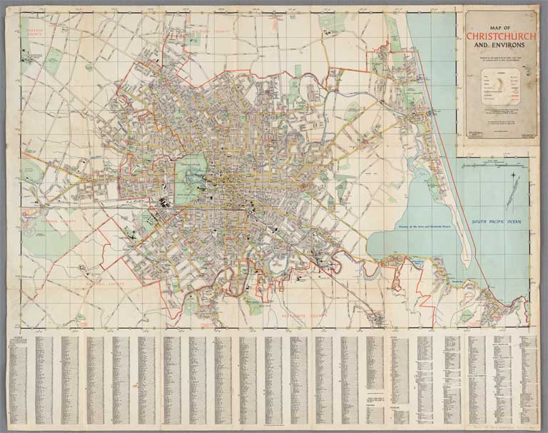 Map of Christchurch and environs 1958 