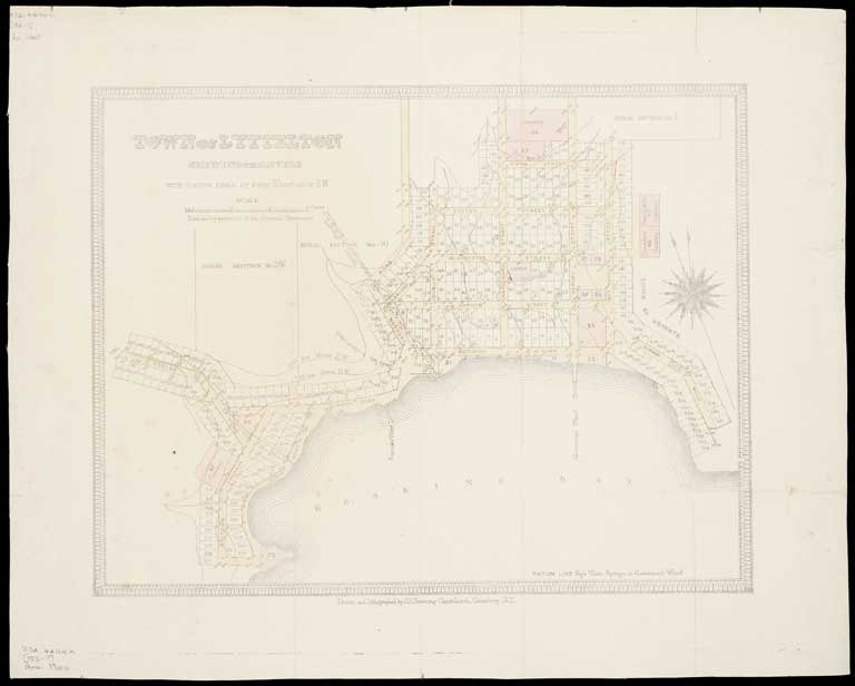 Town of Lyttelton: shewing the levels, with the contour lines at every 50 feet above H.W. [186-?] 