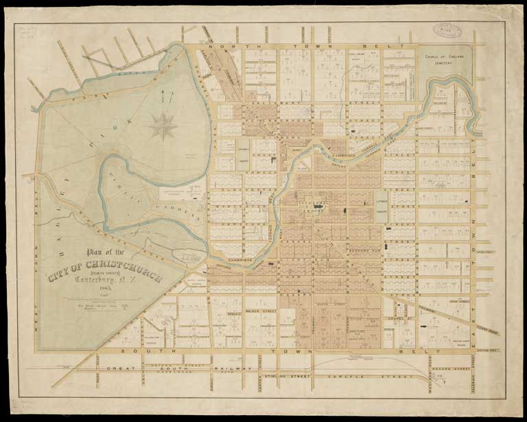 Plan of the city of Christchurch (Selwyn County) Canterbury, N.Z., 1883 1883 
