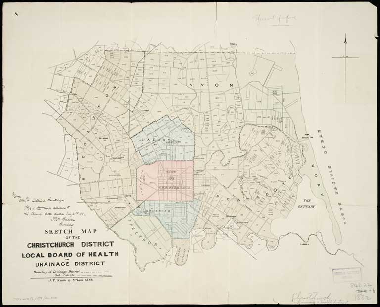 Sketch map of the Christchurch district local Board of Health and Drainage District [1882] 