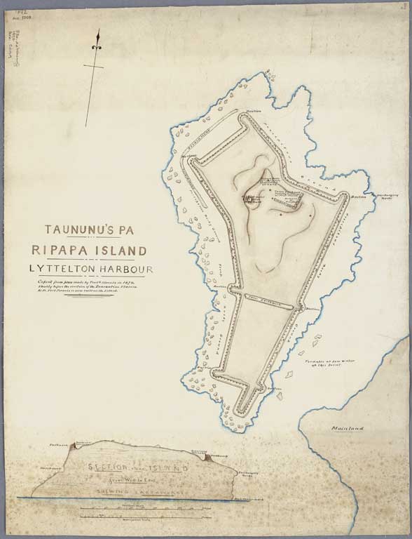 Taununu's pa, Ripapa Island, Lyttelton Harbour [1872] 