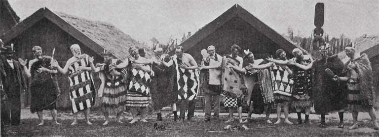The haka by the Pakeha-Maoris led by Dr. Buck.