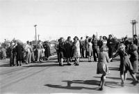 Some of the crowd who celebrated VJ Day (14 August 1945) shown at the corner of Strowan and Normans Roads, Bryndwr