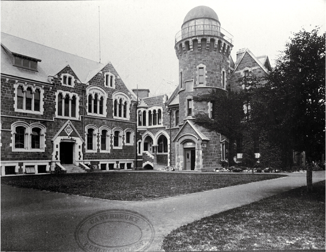 The Botany and Physics buildings and the Observatory of Canterbury College, University of New Zealand (now the Arts Centre) 
