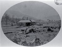 The saw mill of George Holmes, a contractor for Lyttelton Tunnel, at Pigeon Bay, Banks Peninsula 