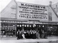 Staff outside W. Congreve's ironmongery and hardware store, 129 & 131 Colombo Street, Christchurch 