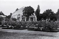 Conservatories and rose garden in the Christchurch Botanic Gardens 