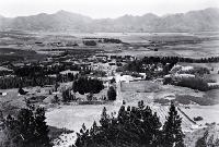 A view of Hanmer Springs with the Hanmer Range in the background [193-?]