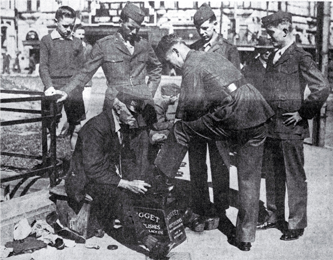The shoeshine stand in the Square did good business when the Yanks came to town 