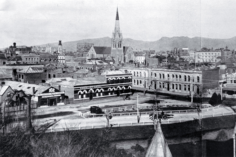 A view of the heart of Christchurch city taken from the Provincial Buildings at the time of Canterbury's Diamond Jubilee 