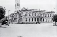 On the corner of George and Latter Streets, Timaru, the Oamaru stone municipal building was completed in 1912 