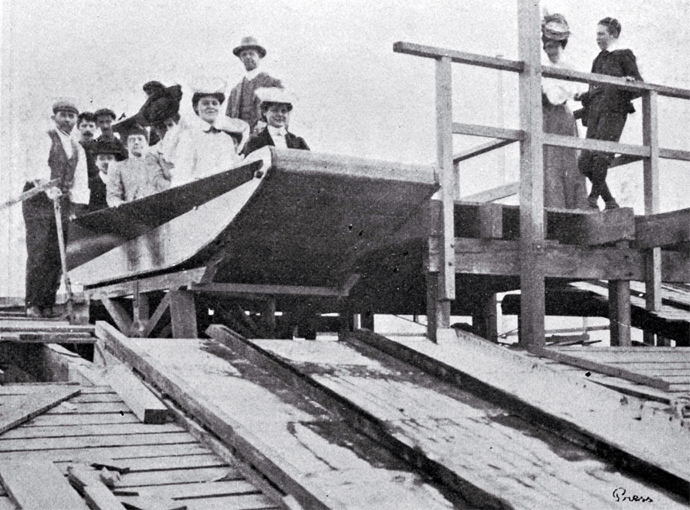New Zealand International Exhibition 1906-1907 : sequence of going down the water chute.