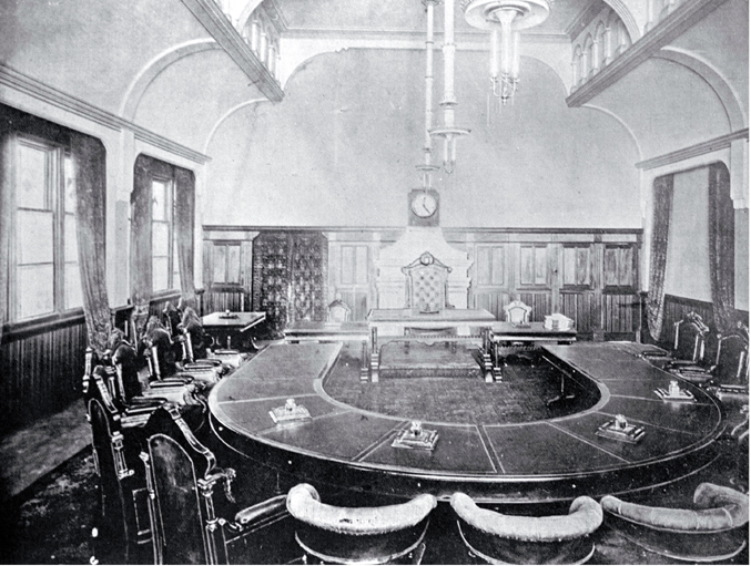 Interior of Council chamber, Municipal Buildings, Christchurch 
