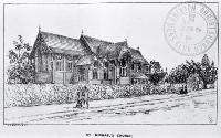 Photo of a drawing of St. Michael's Church, Christchurch [ca. 1885]