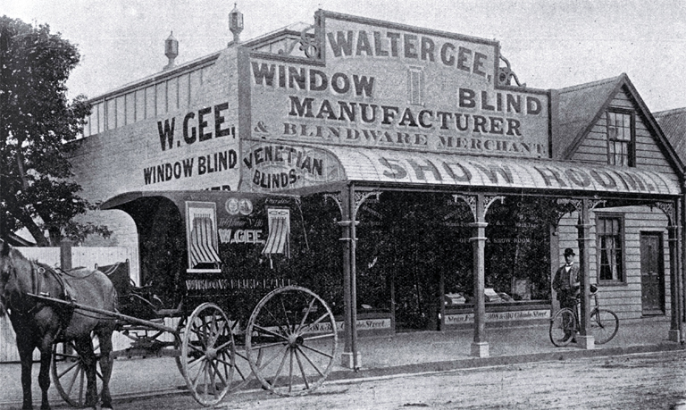 Walter Gee, window-blind manufacturer and blindware merchant, showrooms, 286 Clombo Street, Christchurch 