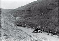  " She stuck half-way up " : a De Dion motor car on the Summit Road of the Port Hills, Christchurch.