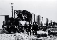 An A class 0-4-OT locomotive, no. 13, at the opening of the branch line to Waimate 
