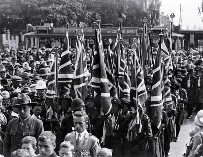 Girl Guides in the march to present the London Cenotaph flag to the Christchurch Cathedral for custody 