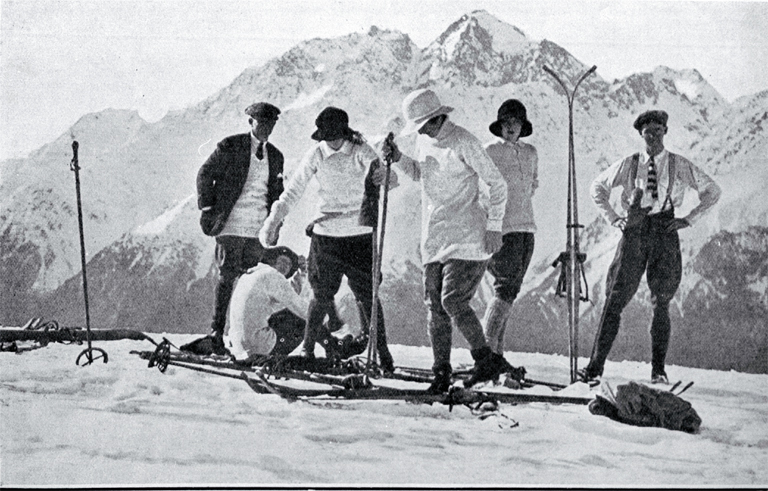 A ski party on Mt Sepastopol near the Hermitage, Mount Cook National Park 