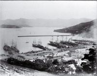 Lyttelton Harbour with the steamers Aorangi (New Zealand Shipping Co.) & Coptic (Shaw Savill Line) 