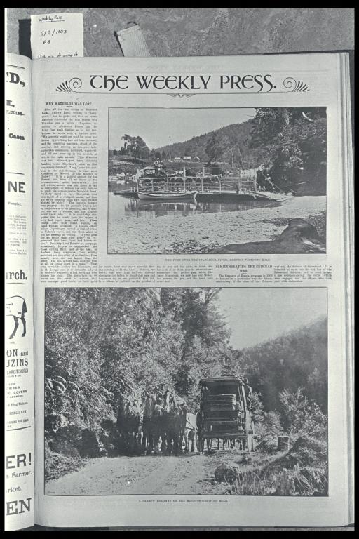 The punt over the Inangahua River on the Reefton/Westport Road and the narrow roadway 