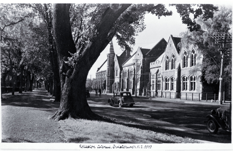 Rolleston Avenue : with Canterbury University College on the right.