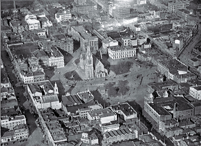 Cathedral Square, Christchurch, shown from the air 